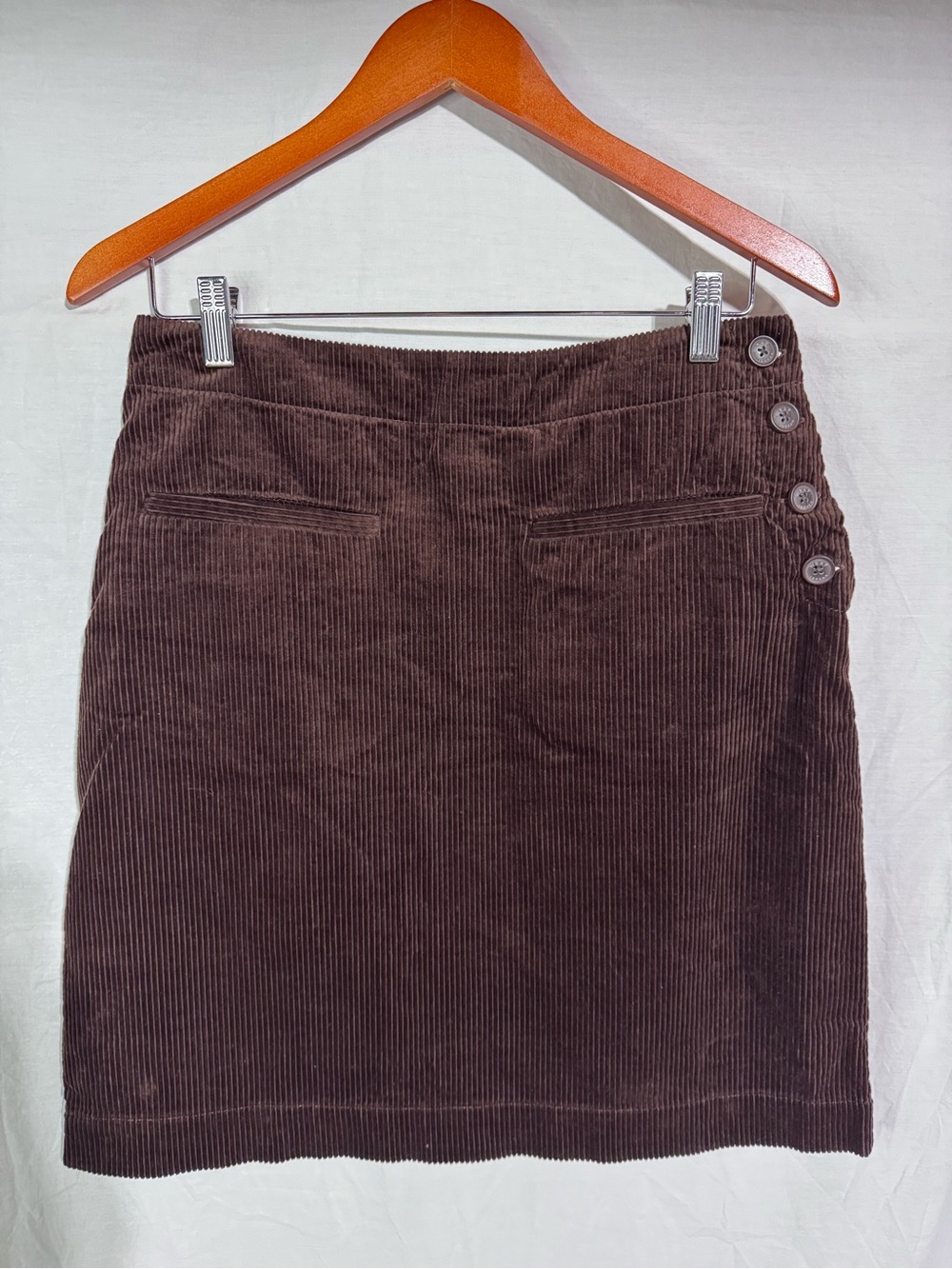 Wrap London brown corduroy side button skirt Size 8